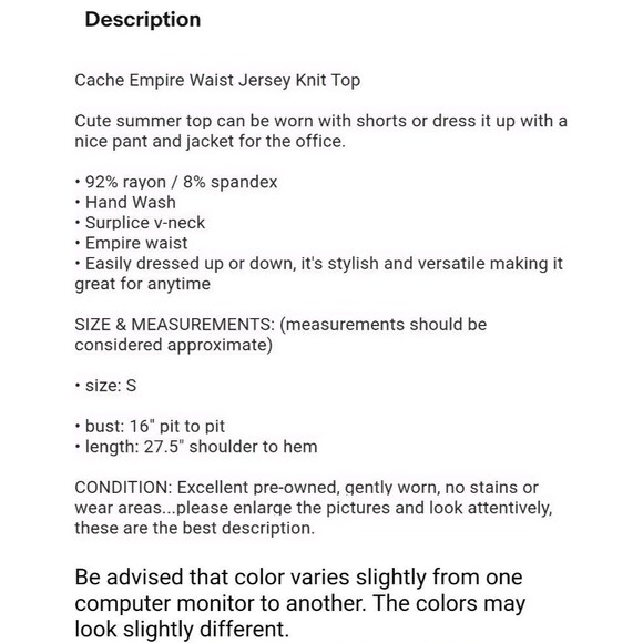 Cache Empire Waist Jersey Knit Top  Women's S  Surplice  Green Print  USA Made - Picture 5 of 5